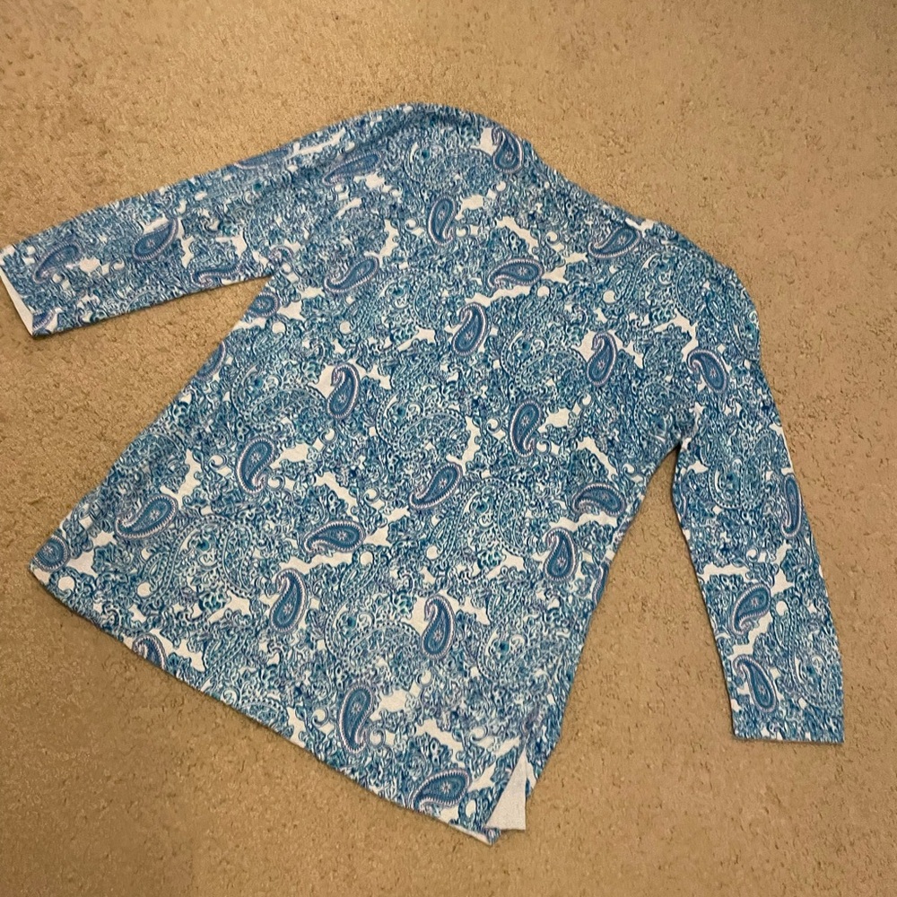 Talbots Blue and White Paisley 3/4 Length Sleeve Top - Picture 6 of 9